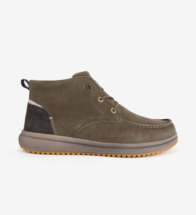 Durable water-repellent suede moc-toe Bali Boot by Pitas, featuring elasticated laces and grippy rubber outsoles for all-season wear.