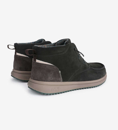 Bali Boots by Pitas in dark suede with elasticated laces, leather heel cup, and grippy rubber outsoles, perfect for all-season wear.