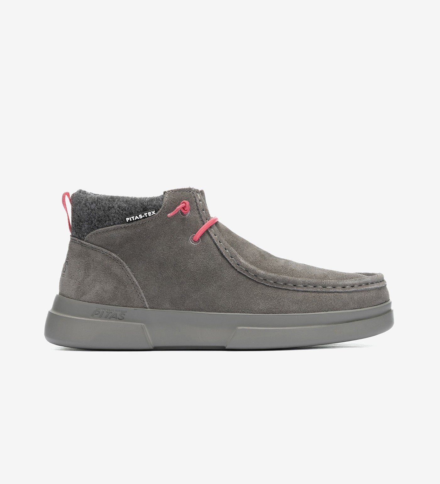 Garda waterproof suede mid-top boot with Pitas-Tex system, gray with pink accents, breathable and comfortable by Walk In Pitas.