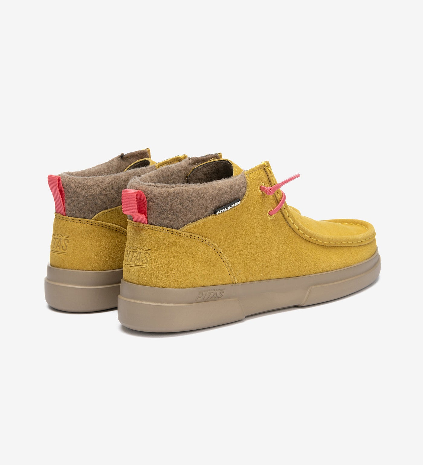 Garda Boots by Pitas in yellow suede with fabric ankle collar, waterproof and comfortable, perfect for outdoor adventures.