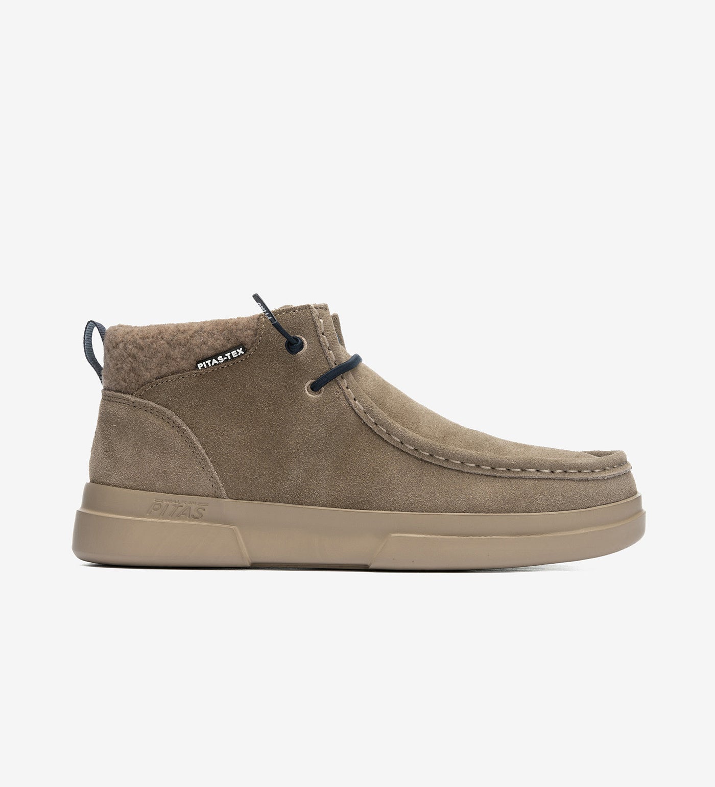 Garda Boots by Pitas in premium suede, waterproof mid-top design, featuring soft fabric ankle collar and Pitas-Tex system.