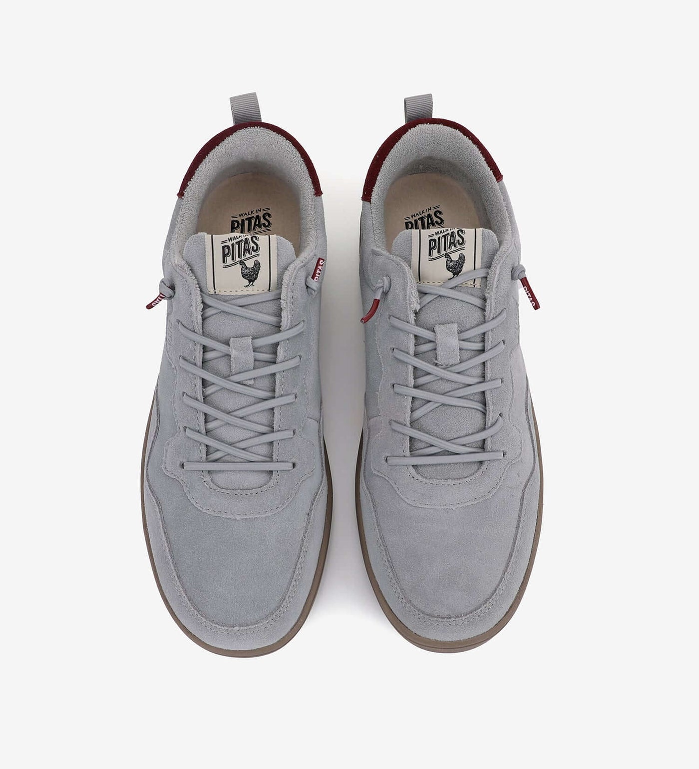 Grey Kume Sneakers by Pitas, top view showing water-repellent suede and elastic laces from the Pitas Coast range.