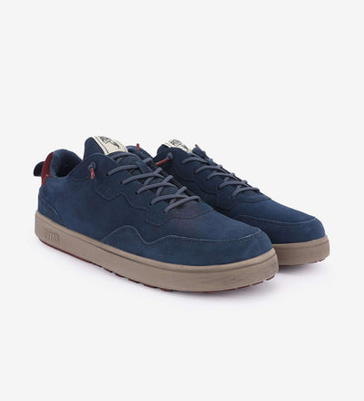 Navy blue Kume Sneakers by Pitas featuring water-repellent suede and easy-on elastic laces, perfect for a comfortable and stylish look.