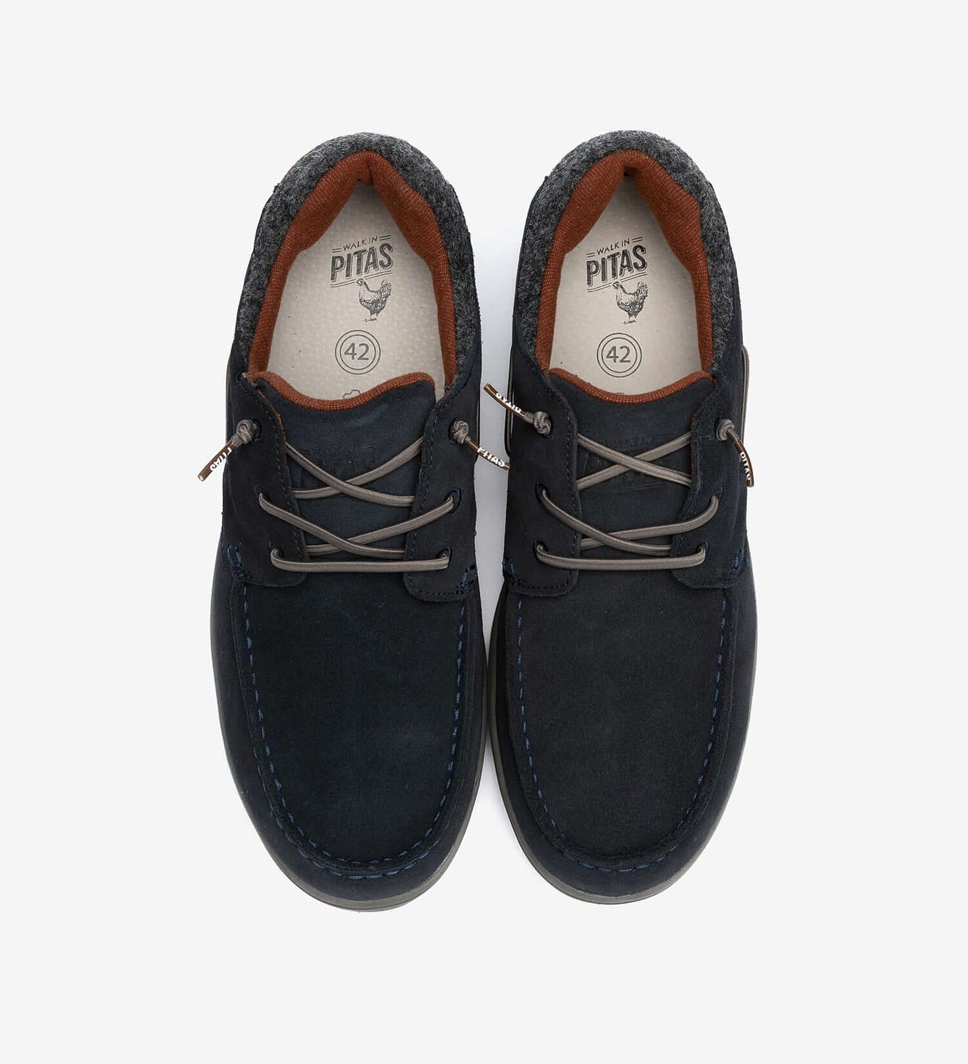 Omi by Pitas easy-on waterproof suede casual shoes with breathable Pitas-Tex system, top view of lightweight everyday footwear.