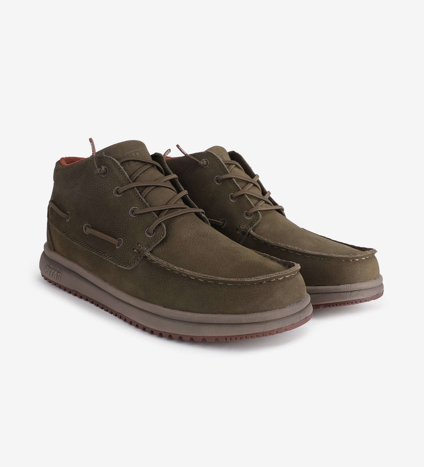 Timor Leather Boots by Pitas in khaki, featuring water-repellent leather and non-slip sole for comfort and durability.