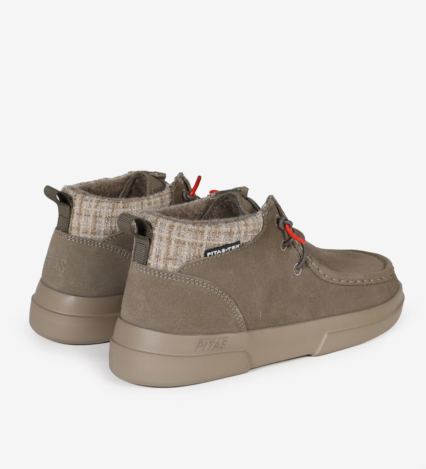 Utah Mid-Top Mocs in brown suede with soft ankle collar, featuring Pitas-Tex waterproof technology for comfort and breathability.