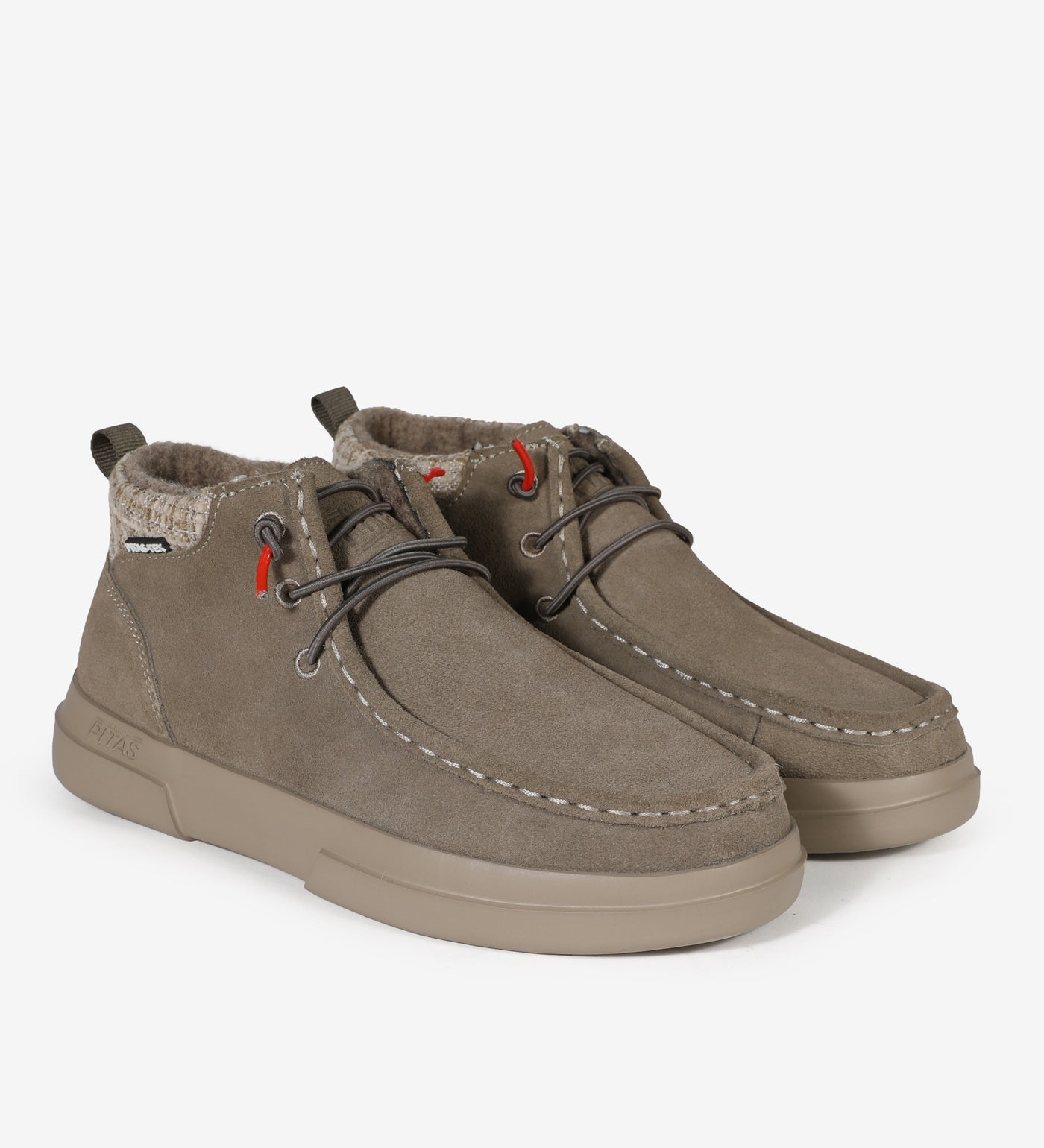 Utah Mid-Top Mocs in premium suede, waterproof and breathable with Pitas-Tex system, featuring soft fabric ankle collar.