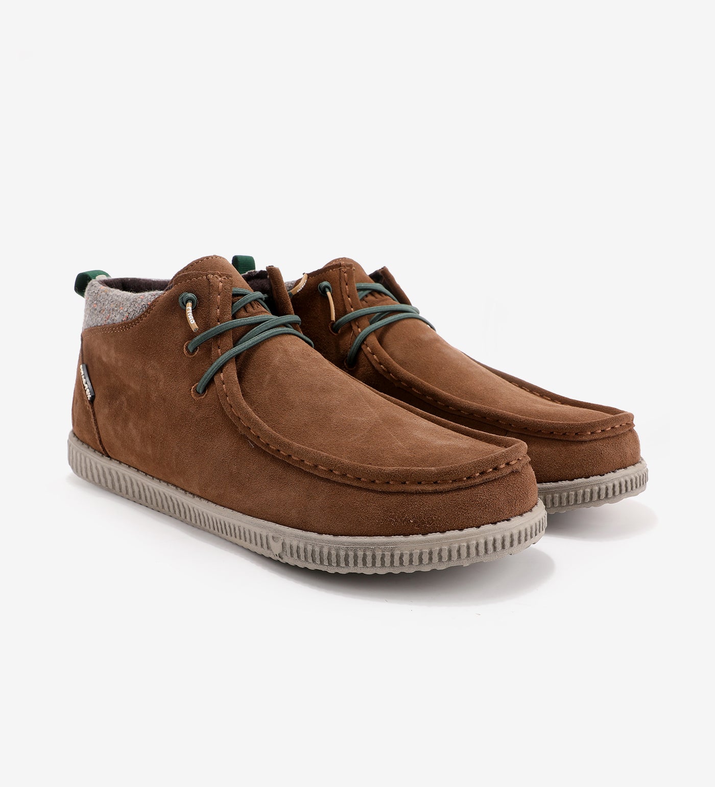 Brown WP150 Bob Mocs by Pitas, waterproof mid-top shoes with suede upper and Pitas-Tex membrane for comfort and breathability.