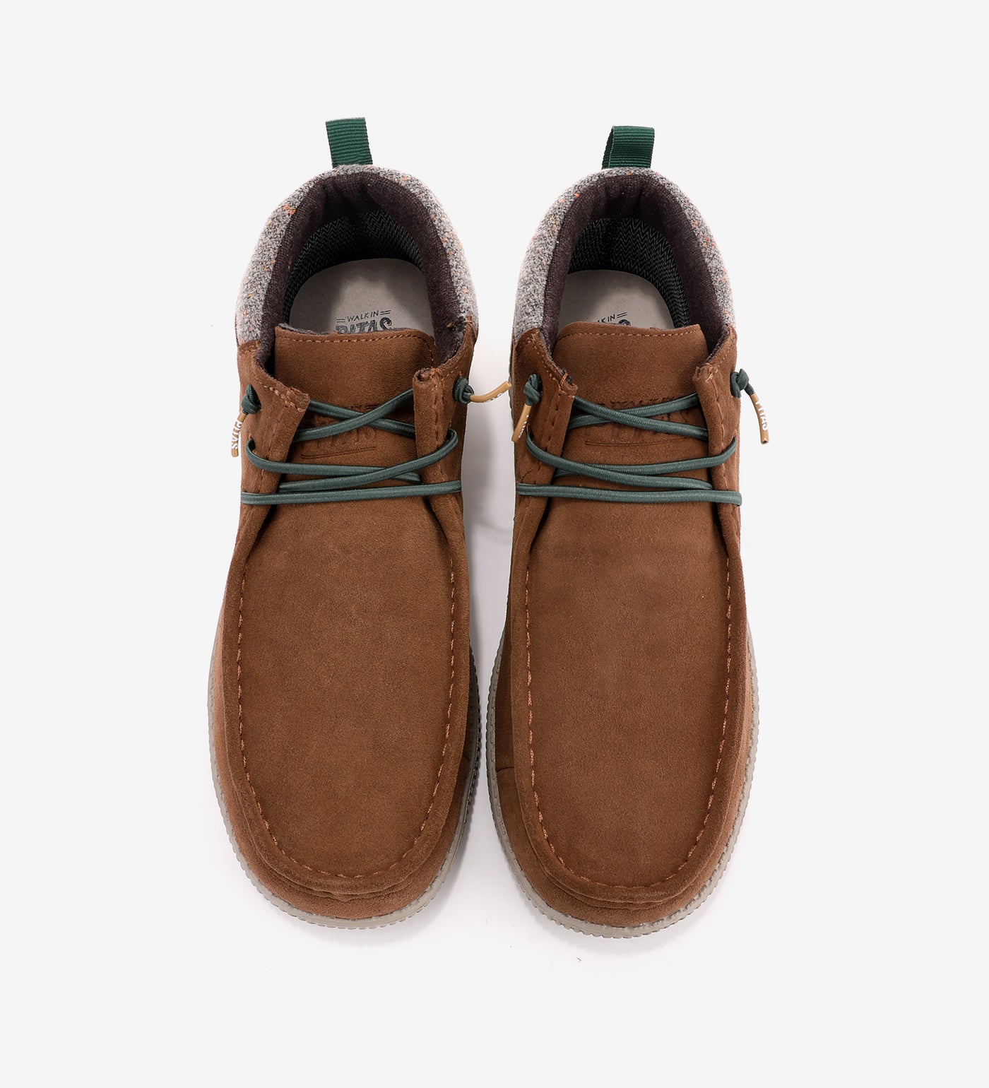 Brown WP150 Bob Mocs by Pitas, waterproof mid-top shoes with teal laces, featuring Pitas-Tex suede for comfort and breathability.