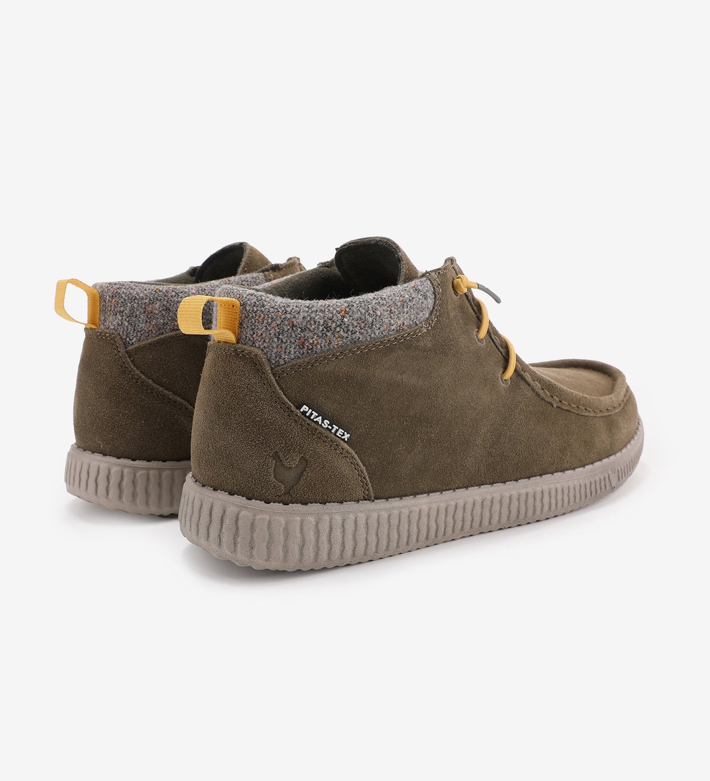 Waterproof WP150 Bob Mocs by Pitas, featuring Pitas-Tex system, high-quality suede upper, and relaxed mid-top design.