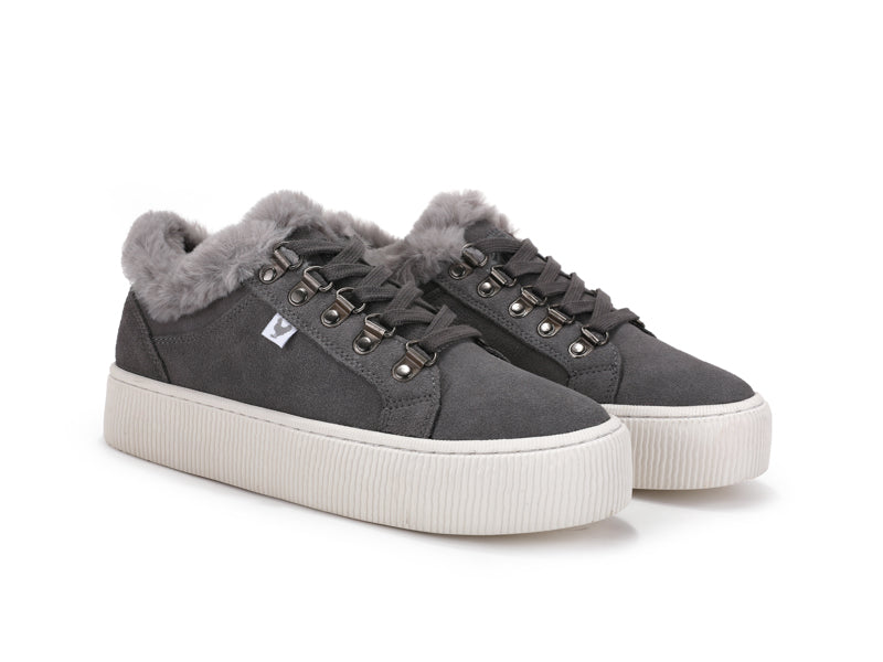 Grey Suede and Faux Fur Platform Sneakers for Women