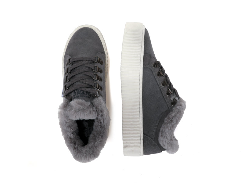 Grey Suede and Faux Fur Platform Sneakers for Women