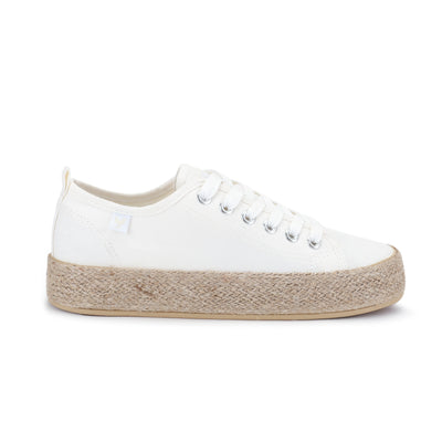 White canvas lace-up espadrille sneakers