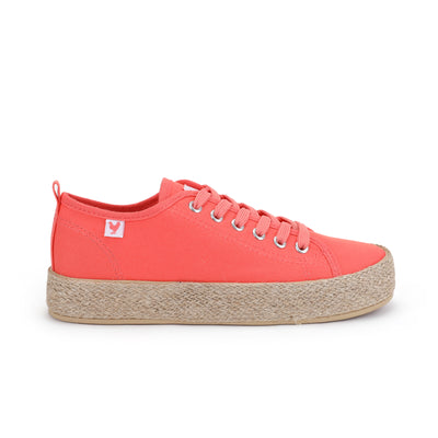 Coral red canvas lace-up espadrille sneakers