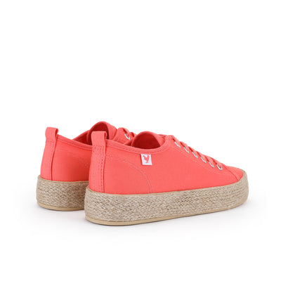 Coral red canvas lace-up espadrille sneakers
