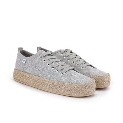 Grey linen lace-up espadrille sneakers