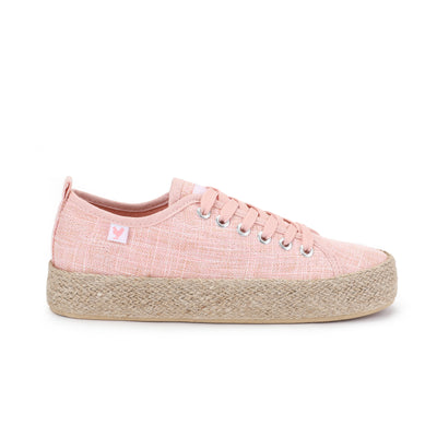 Dusty pink linen lace-up espadrille sneakers