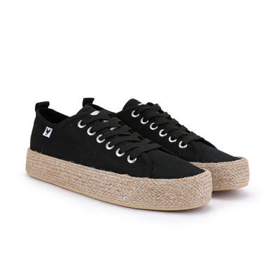 Black canvas lace-up espadrille sneakers