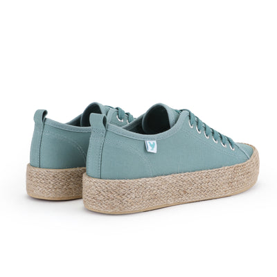 Mediterranean green canvas lace-up espadrille sneakers