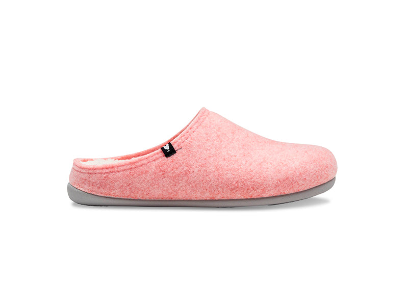 Women's pink recycled felt mule slippers with rubber soles