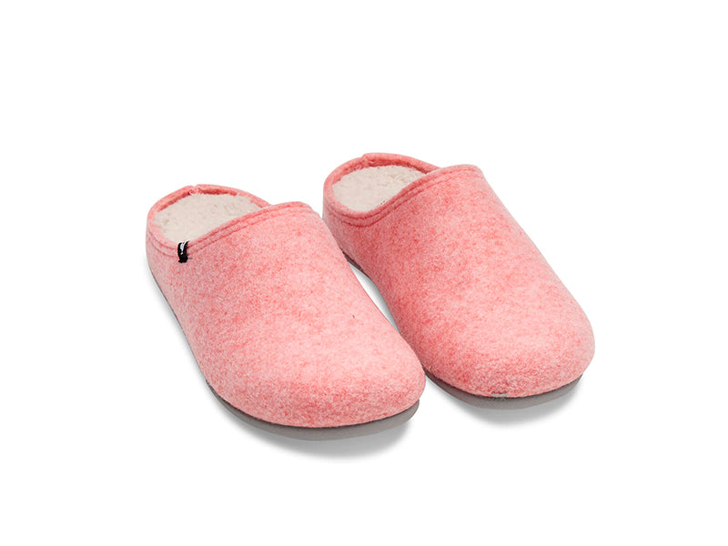 Women's pink recycled felt mule slippers with rubber soles