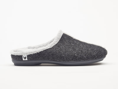 Women's grey felt and faux fur mule slippers