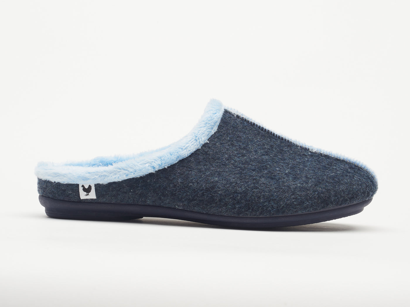 Women's navy blue felt and faux fur mule slippers