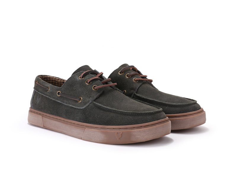 Mylos Forest Green Suede Lace Up Mocs for Men