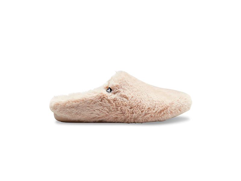Cream eco fluffy faux fur mule slippers, 100% recycled