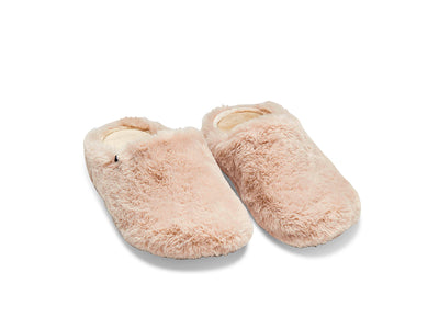 Cream eco fluffy faux fur mule slippers, 100% recycled