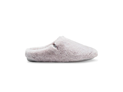 Women's grey fluffy faux fur mule slippers, 100% recycled materials