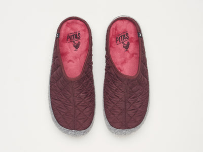 Men's bordeaux red waterproof quilted mule slippers
