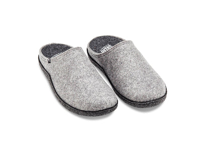 Women's non-slip grey soft recycled felt mule slippers, 100% recycled  materials