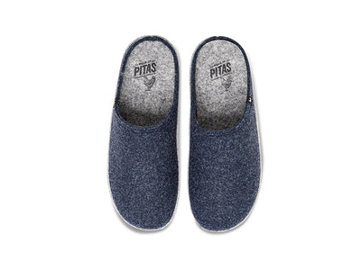 Women's non-slip navy blue soft recycled felt mule slippers, 100% recycled  materials