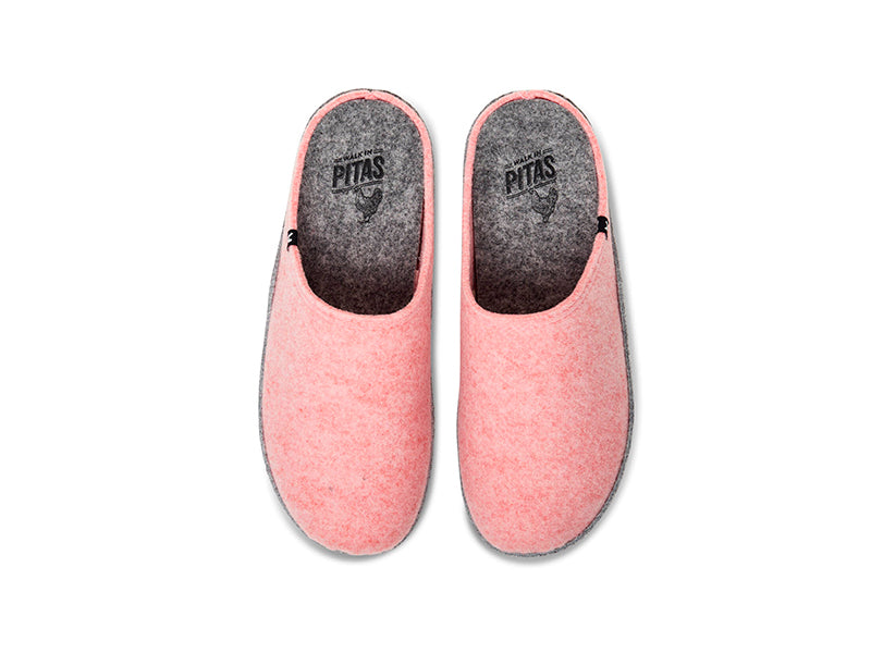 Women's non-slip pink soft recycled felt mule slippers, 100% recycled  materials