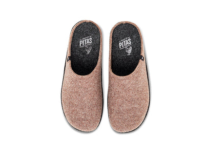 Women's non-slip taupe soft recycled felt mule slippers, 100% recycled  materials