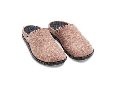 Women's non-slip taupe soft recycled felt mule slippers, 100% recycled  materials